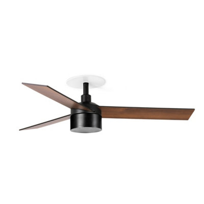 B&Q -  Luminosa Rudder Recessed 106Cm Tek Led Ceiling Fan Matt BlackWalnut Blades 4000K3 Blade Reversible