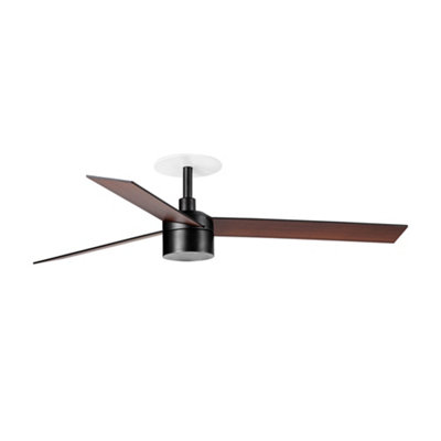 Luminosa Lighting Luminosa Rudder Recessed 132Cm Tek Led Ceiling Fan Matt BlackWalnut Blades 3000K3 Blade Reversible from B&Q