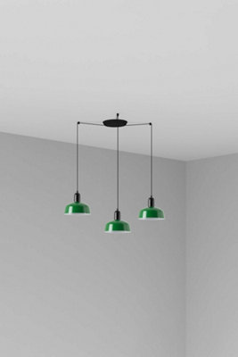B&Q -  Luminosa Tatawin Small Cluster Pendant Ceiling Light BlackGloss Green 3X E27