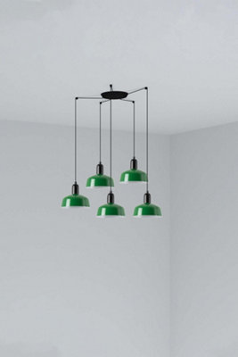 B&Q -  Luminosa Tatawin Small Cluster Pendant Ceiling Light BlackGloss Green 5X E27