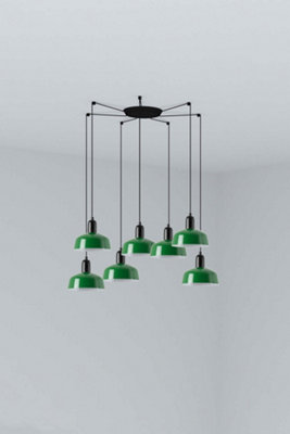 B&Q -  Luminosa Tatawin Small Cluster Pendant Ceiling Light BlackGloss Green 7X E27