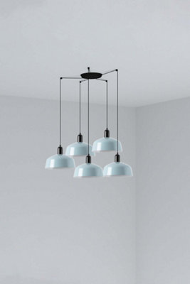 B&Q -  Luminosa Tatawin Medium Cluster Pendant Ceiling Light Satin BlackGloss Grayish Blue 5X E27