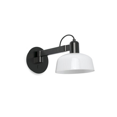 B&Q -  Luminosa Tatawin Arm Dome Wall Lamp BlackGloss White 1X E27