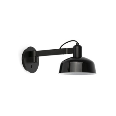 B&Q -  Luminosa Tatawin Arm Dome Wall Lamp Gloss Black 1X E27