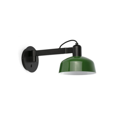 B&Q -  Luminosa Tatawin Arm Dome Wall Lamp BlackGloss Green 1X E27