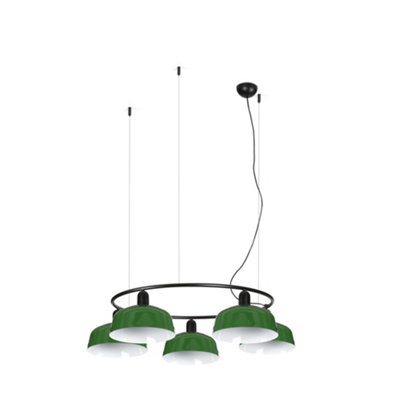 B&Q -  Luminosa Tatawin Medium Pendant Ceiling Light BlackGloss Green 5X E27
