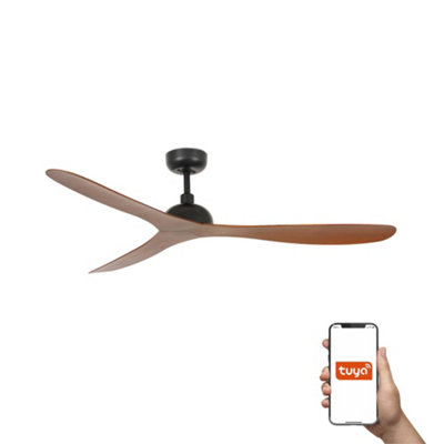 B&Q -  Luminosa Gotland Large 3 Blade Ceiling Fan Matt BlackWalnut Tuya Smart System