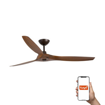 B&Q -  Luminosa Morea Large 3 Blade Ceiling Fan Dark BrownWalnut Tuya Smart System