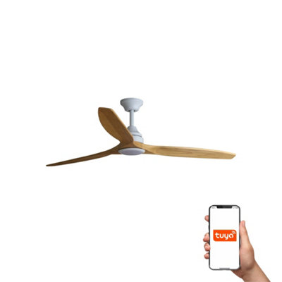 Luminosa Lighting White/Light Luminosa Alo 3 Blade Ceiling Fan Matt Wood With 2700 - 4000 - 6500K Tuya Smart System Large