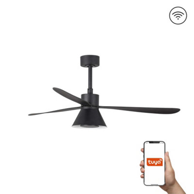 B&Q -  Luminosa Amelia 132Cm Tuya Smart Ceiling Fan Led Cone Black