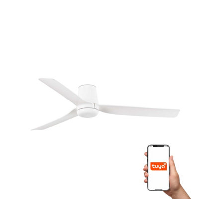B&Q -  Luminosa Punt Tub Medium 3 Blade Ceiling Fan Matt White Tuya Smart System