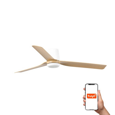 B&Q -  Luminosa Punt Tub Medium 3 Blade Ceiling Fan Matt WhiteMaple Tuya Smart System