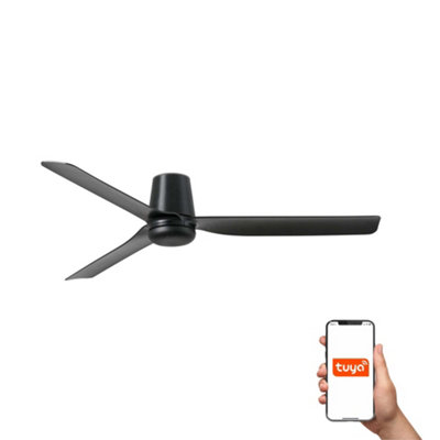 B&Q -  Luminosa Punt Tub Medium 3 Blade Ceiling Fan Matt Black Tuya Smart System