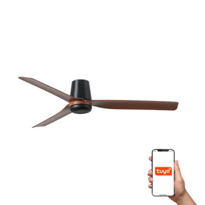 B&Q -  Luminosa Punt Tub Medium 3 Blade Ceiling Fan Matt BlackWalnut Tuya Smart System