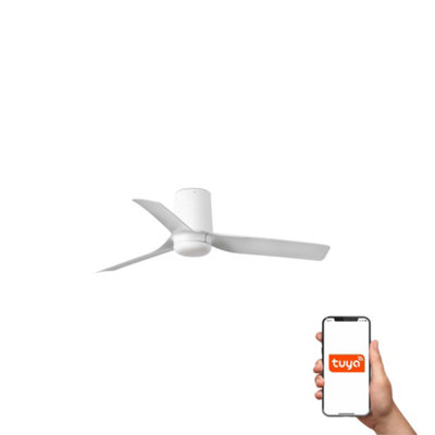 B&Q -  Luminosa Mini Punt Tub Small 3 Blade Ceiling Fan Matt White Tuya Smart System