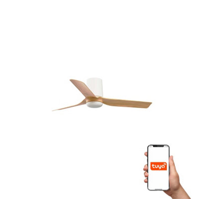 B&Q -  Luminosa Mini Punt Tub Small 3 Blade Ceiling Fan Matt WhiteMaple Tuya Smart System