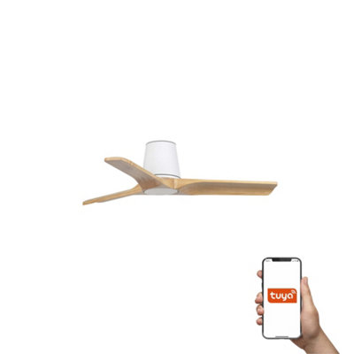 B&Q -  Luminosa Heywood Tub Small 3 Blade Ceiling Fan Matt WhitePine Tuya Smart System