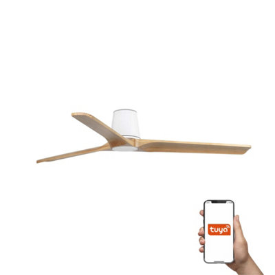 B&Q -  Luminosa Heywood Tub Large 3 Blade Ceiling Fan Matt WhitePine Tuya Smart System