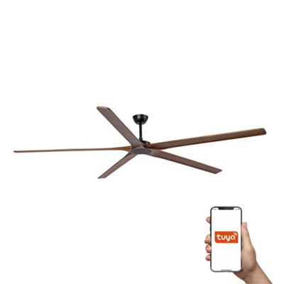 B&Q -  Luminosa Bigwood Xxl 5 Blade Ceiling Fan Matt BlackWalnut Tuya Smart System