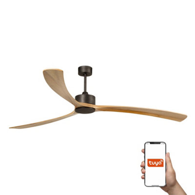 B&Q -  Luminosa Kauai Xxl Ceiling Fan Dark BrownPine Tuya Smart System