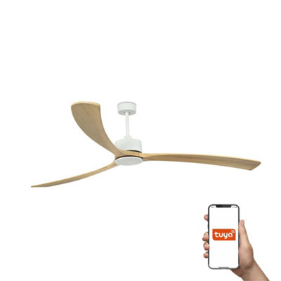 B&Q -  Luminosa Kauai Xxl Ceiling Fan Matt WhitePine Tuya Smart System