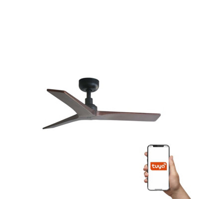Luminosa Lighting Black Luminosa Klim 3 Blade Ceiling Fan Matt Walnut E27 Tuya Smart System Small