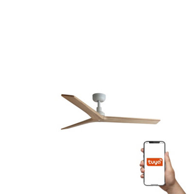 Luminosa Lighting White Luminosa Klim 3 Blade Ceiling Fan Matt Pine Tuya Smart System Medium