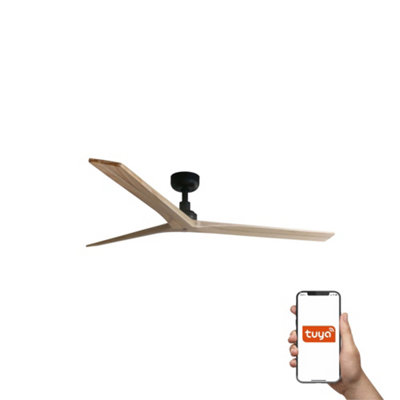 B&Q -  Luminosa Klim Large 3 Blade Ceiling Fan Matt BlackPine Wood Tuya Smart System