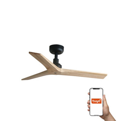 Luminosa Lighting Black Luminosa Klim 3 Blade Ceiling Fan Matt Pine E27 Tuya Smart System Small