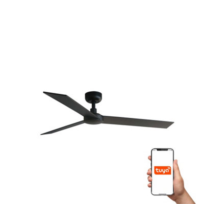 B&Q -  Luminosa Rudder Large 3 Blade Ceiling Fan Matt BlackWalnut Tuya Smart System