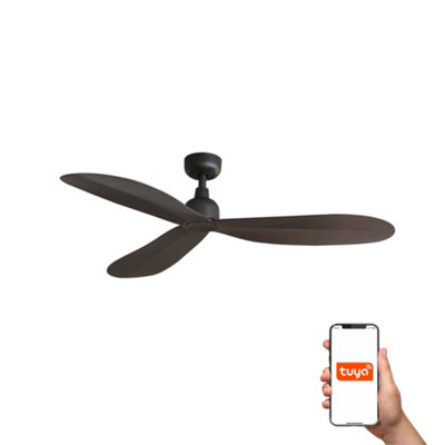B&Q -  Luminosa Palma Medium 3 Blade Ceiling Fan Dark Brown Tuya Smart System