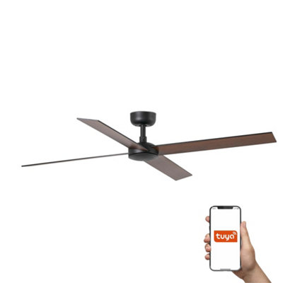 B&Q -  Luminosa Rudder Large 4 Blade Ceiling Fan Matt BlackWalnut Tuya Smart System
