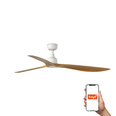 Netlighting Unisex White Outwood Smart Ceiling Fan Light Oak Blades Ip44 150Cm - Image 4