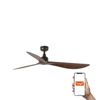 Luminosa Lighting Dark/Brown Luminosa Outwood 3 Blade Ceiling Fan Tuya Smart System Large