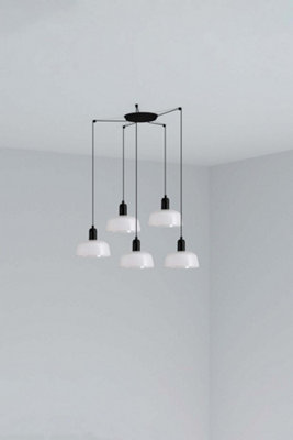 B&Q -  Luminosa Tatawin Small Cluster Pendant Ceiling Light BlackGloss White 5X E27