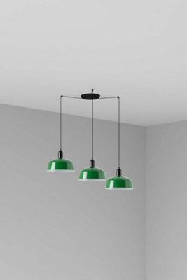 B&Q -  Luminosa Tatawin Medium Cluster Pendant Ceiling Light Satin BlackGloss Green 3X E27