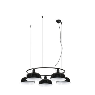 B&Q -  Luminosa Tatawin Medium Pendant Ceiling Light Gloss Black 5X E27