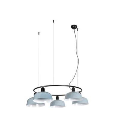 B&Q -  Luminosa Tatawin Medium Pendant Ceiling Light BlackGloss Grayish Blue 5X E27