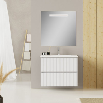 Banyetti Linea Matt White Ribbed Double Drawer Wall Hung Vanity Unit 800mm X 460mm from B&Q