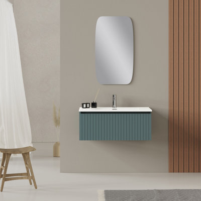 Banyetti Linea Ocean Blue Ribbed Wall Hung Vanity Unit 800mm X 460mm from B&Q
