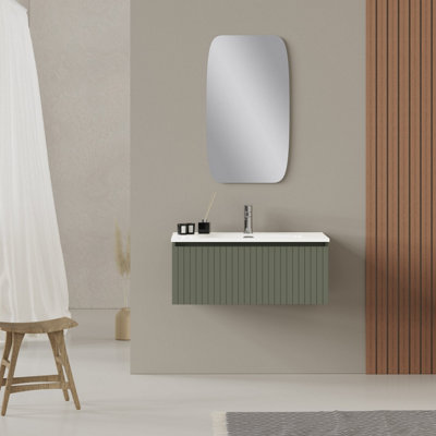 Banyetti Linea Muscat Sage Ribbed Wall Hung Vanity Unit 800mm X 390mm from B&Q