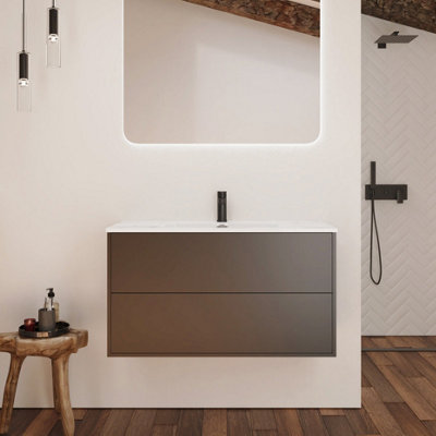 Banyetti Optim Noir 1000mm Wall Hung Vanity Unit + BasinMatt Black from B&Q