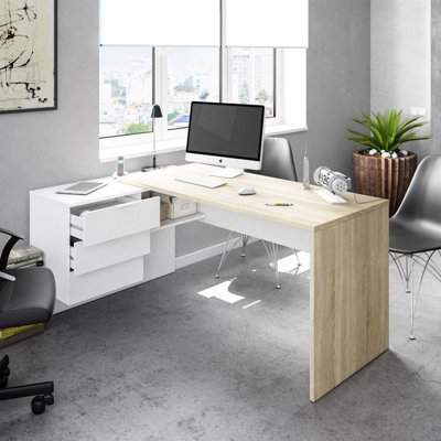 Amos Mann Furniture Mensa White And Oak Large Corner Desk With Drawers from B&Q