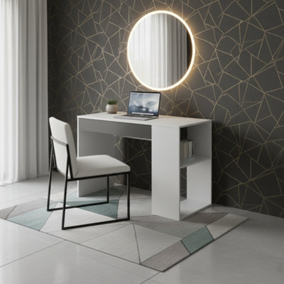 Amos Mann Furniture Alberto Grey And White Small Compact Reversible Computer Study Desk With Drawer And Shelves from B&Q