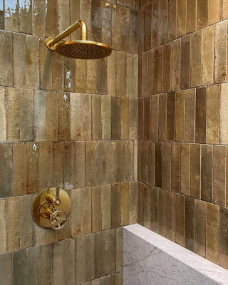 Top Ceramics Mustard Red Gloss Metro Ceramic Wall Tile Flat Bumpy (L)250mm X (W)65mm Each Box 0.82Sqm from B&Q