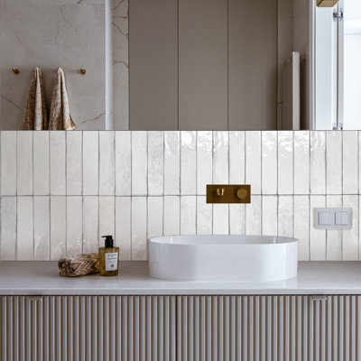 Top Ceramics White Grey Pattern Gloss Metro Ceramic Wall Tile Flat Bumpy (L)250mm X (W)65mm Each Box 0.82Sqm from B&Q