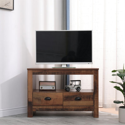 Furniturehmd Industrial Corner Tv Stand Cabinet With 2 Drawers Elegant Tv Console Unit Media Table from B&Q
