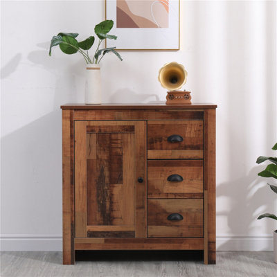 Furniturehmd Rustic 1 Door 3 Drawer Sideboard Storage Unit Corner Cabinet Free Standing Organiser Metal Handle from B&Q