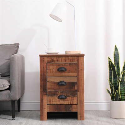 Furniturehmd 3 Drawer Bedside Table Wooden Organiser Unit Rustic Nightstand Bedside Cabinet from B&Q