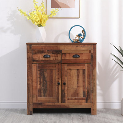 Furniturehmd Industrial 2 Door 2 Drawer Sideboard Storage Side Cabinet Organiser Unit Rustic Brown from B&Q
